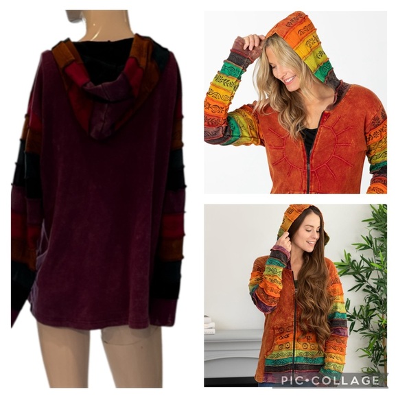 Greater Good Sunshine Dream Purple Multi  Patchwork Cotton Hoodie Size M - Picture 8 of 13